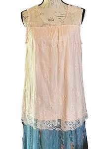 Cottage EST. 1946 Pink Lace Womens L Tunic Floral Lined Sleeveless Fairy Blouse - Picture 1 of 7