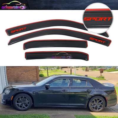 Se adapta a 11-23 Chrysler 300 viseras de ventana en canal protector de pantalla de lluvia con rojo deportivo Foto 1 de 4