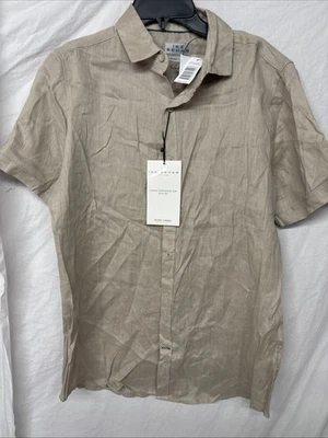 Mens Ike Behar Linen Shirt Luxe Travel Short Sleeve Button Front Size S Brown - Image 1 of 4