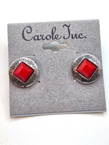Carole Inc. Silberfarbene Ohrringe mit rotem geometrischem Akzent für Damen - Bild 1 von 1