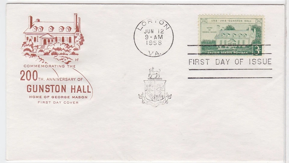 TurtlesTradingPost- Gunston Hall, Virginia 1958 #1108 - Farnum Cachet FDC - Image 1 of 1
