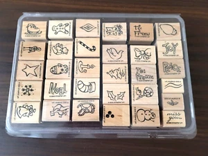 Stampin Up Rubber Stamp Set 31 MERRY MINIS Christmas Dove Candle Skate Noel NEW - Picture 1 of 2
