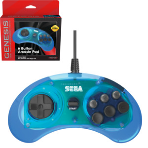 New Retro-Bit Official Sega Genesis Controller 6-Button Arcade Pad - CLEAR BLUE