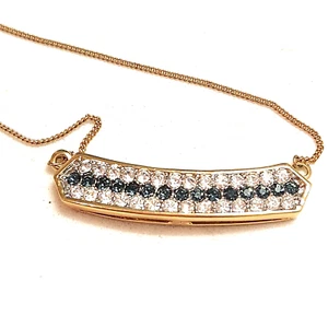 Vintage SN Gold Electroplated Curved Bar Necklace on Chain With Three-row Stones - Picture 1 of 8