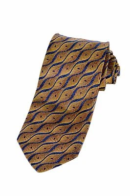 Trussardi мужской 100% золото и темно-синий итальянский шелк платье аксессуар шеи галстук - Изображение 1 из 2