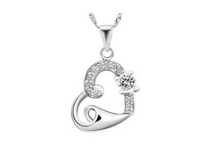 Bellissima collana in argento sterling 925 con ciondolo cuore e zirconi - Foto 1 di 3