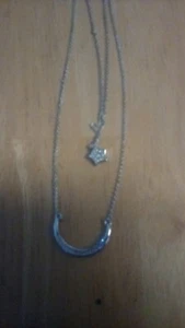 Diamant Mond und Stern Halskette Set 18 Zoll und 16 in Schicht Platin über Messing - Bild 1 von 1