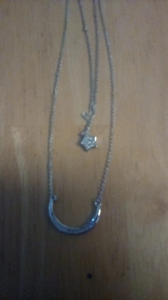 Diamond Moon and Star Necklace Set 18 in and 16 in layered Platinum over brass - Image 1 of 1