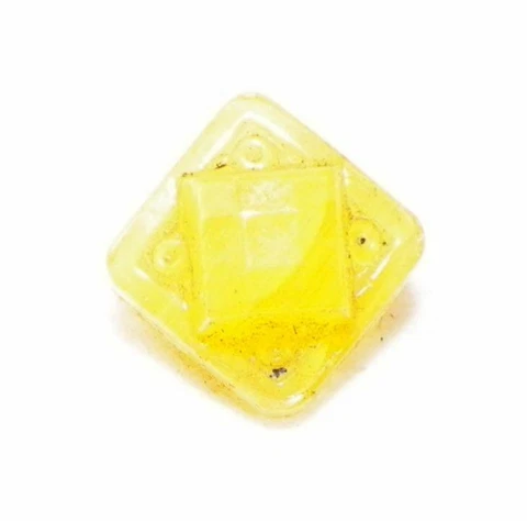Antique Lemon Yellow Glass Button Czech Square Diminutive Self Shank Nice #11 Cover