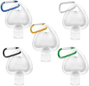 50ml Cute Heart Refillable Travel Bottles with Clip Liquids Keychain Carabiner - Picture 1 of 6