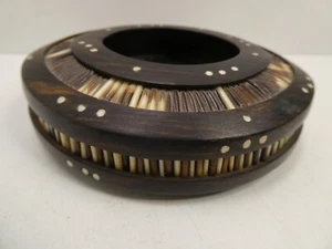 BEAUTIFUL VINTAGE CRAFTSMAN MADE WOODEN FOLK ART QUILL BOWL - Picture 1 of 5