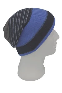 Beanie Strickmütze Damen Herren Mütze mehrfarbig-blau reine Wolle - Picture 1 of 1