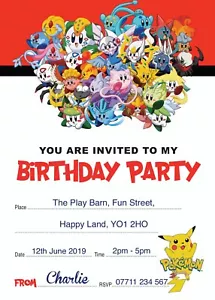 POKEMON PERSONALISED BIRTHDAY PARTY INVITES Invitations Pack of 10 - Picture 1 of 1