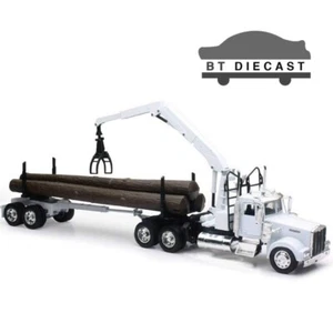 NEW RAY LONG HAUL TRUCKER KENWORTH W900 LOG CARRIER TRAILER 1/32 WHITE 13743 B - Picture 1 of 2