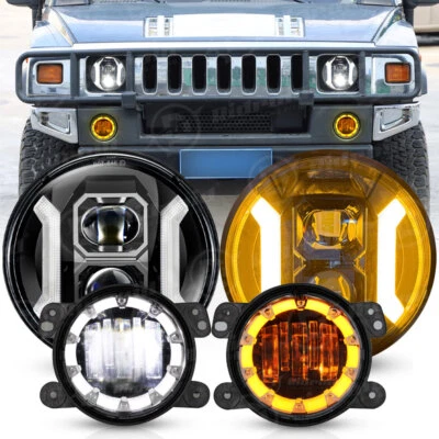 7" Inch Halo LED Headlights DRL + 4" Fog Lights Combo For Hummer H2 H3T 06-10 Foto 1 de 4
