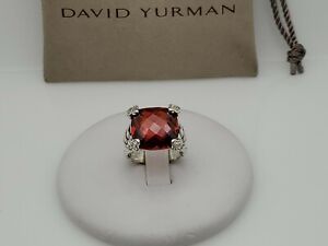 David Yurman 15x15mm Cushion On Point Ring With Garnet And Diamonds Size 8