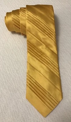 Jhane Barnes Silk Satin Look Neck Tie NEW Pleated Solid Gold 56” x 3 1/4” Formal - Image 1 of 4