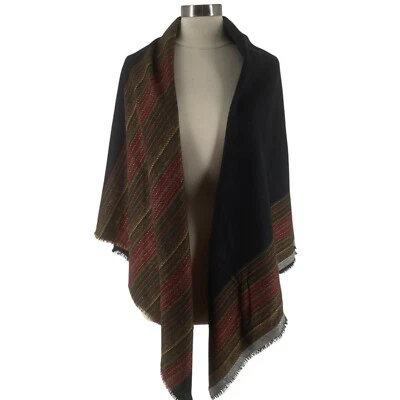 Vintage Emanuael Ungaro Black Wool Woven Multi-Color Stripe Shawl Wrap 60"x60" - Image 1 of 4
