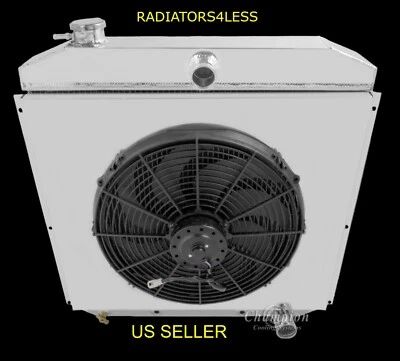 Radiador CHAMPION 3 FILEIRAS COM COBERTURA 16" VENTILADOR 53 54 55 56 FORD F-100 TRUCK CHEVY ENG - Imagem 1 de 2