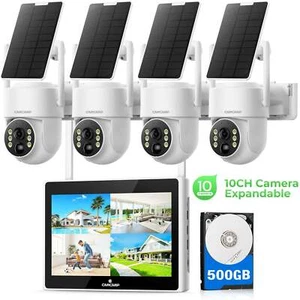 Campark 4MP Wireless Solar Security Camera System With 10'' Monitor NVR+500G HDD