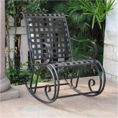 Pemberly Row Iron Scroll High-Back Patio Rocking Chair Foto 1 de 2