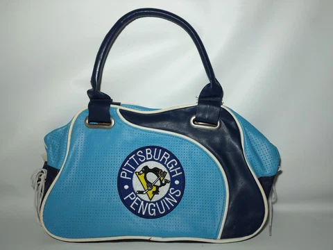 VTG PITTSBURGH PENGUINS TOTE PURSE HAND BAG BOWLER STYLE Winter Classic Blue Cover