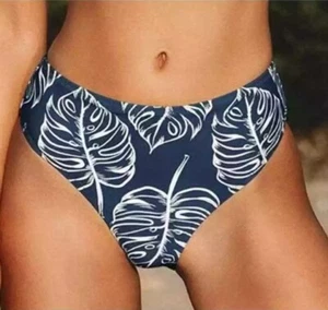 Parte inferior de bikini Cupshe talla M azul nevy tropical hoja de palma descarada hipster tiro medio - Imagen 1 de 10