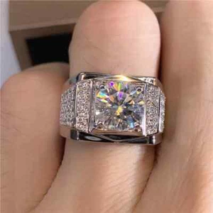 3Carat Moissanite Round Wedding Party Engagement 14K White Gold Plated - Picture 1 of 14