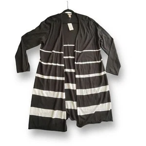 Chico's Black/White Stripe Linen Blend Longline Cardigan Sweater Size 3 NWT - Picture 1 of 4