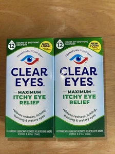 Clear Eyes Maximum Itchy Eye Relief Eye Drops 15mL Exp 09/30/2024+ (2 Pack) - Picture 1 of 9