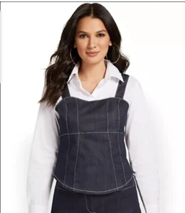 New NWT New York & Company Denim Twofer Top Large  - Picture 1 of 4
