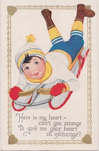 Antique Valentine Carrington CO. Kid W/ Sleigh Gold Hearts Great Condition - Picture 1 of 2