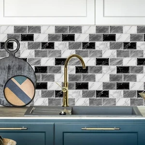 10Pck 12*12" Peel & Stick Backsplash Tile Self Adhesive Gray White Black Marble - Picture 1 of 8