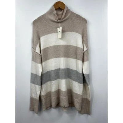 Suéter Per Se Mujer Cuello Alto Rayas Pullover Tuape Blanco Talla XL Foto 1 de 4