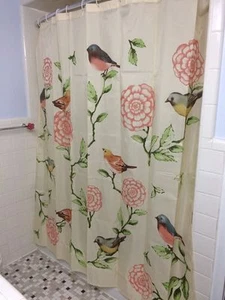 Birds and Blooms Floral Flower Tree Branch Bath Shower Curtain Decor - Picture 1 of 2