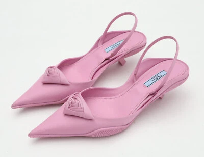 Prada Gabardine Slingback Pointed Pumps with Kitten Heel in Rose 38.5 - US 8.5 - Image 1 of 4