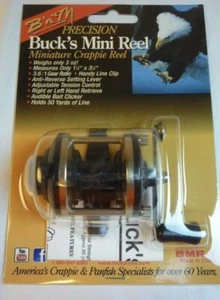 BnM Bucks Mini Reel Righthand/ Lefthand Holds 50 yards Crappie Reel Fishing New - Picture 1 of 3