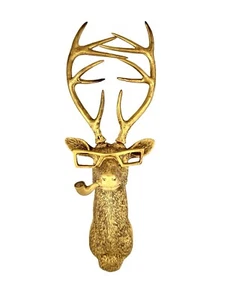 Deer Head Stag Bust Mr Buck With Glasses Resin Wall Mount Whimsical Decor - Picture 1 of 7