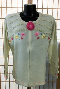 HSN Storybook Knits TRICOT GARDEN SWEATER CARDIGAN Zipped Large Ecru/ Off-White - Picture 1 of 11