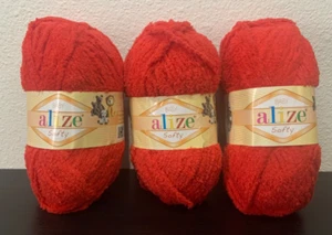 Alize Softy Yarn Baby 100% Polyester Yarn, 56 Red - Lot of 3 - Picture 1 of 4