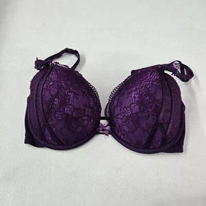 Adore Me Women Bra 32DD Purple Lace Padded Underwire Bow Pin Up Piping - Picture 1 of 7