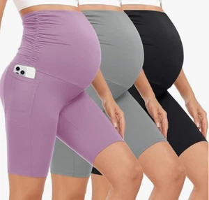 NEW Blongw 3 Pack Maternity Shorts Over The Belly Pregnancy Biker Shorts Small - Picture 1 of 1