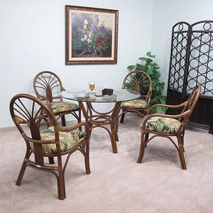 Rattan Dining Set 5 Pieces (4-Arm Chairs and Table W/Glass Top) - Picture 1 of 1