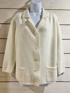 Vintage White Knit Blazer Sweater Jacket Small Medium Granny Chic Cottagecore - Picture 1 of 5