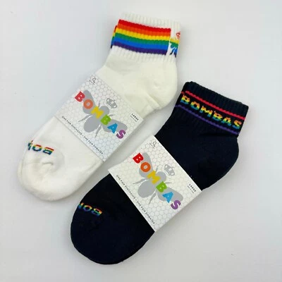 2-Pack Rainbow Bombas Bee Proud Quarter Pride Socks White Black Large Unisex - Image 1 of 4