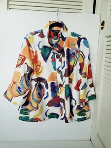 Ali Miles Boho Art To Wear Stand Up Wire Collar 3/4 Sleeve Jacket Size PL NWOT - Picture 1 of 15
