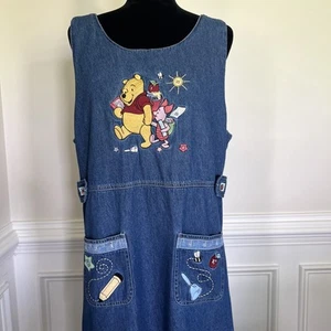 Vintage 90s Disney Catalog Winnie The Pooh Denim Maxi Dress Size L Modest Long - Picture 1 of 16
