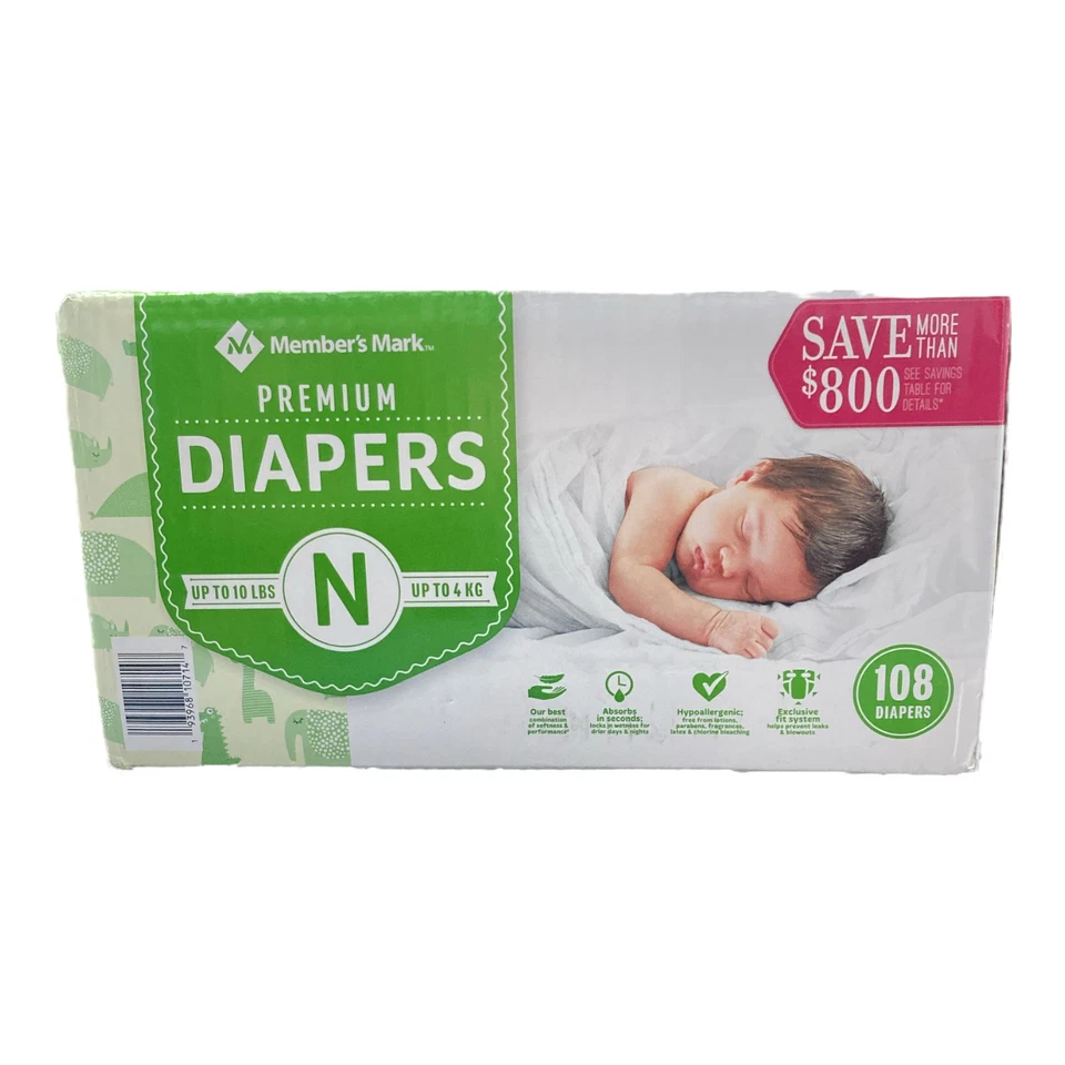 Member's Mark Premium Baby Diapers, Newborn - 108 ct. (Up to 10 lbs.) - Image 1 of 1