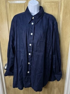Lauren Ralph Lauren Blue 100% Linen Long Sleeve Shirt Button Shirt 3X - Picture 1 of 5