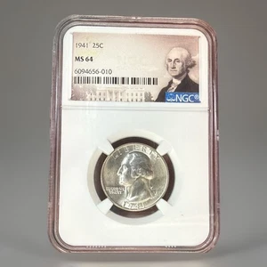 1941-S 25C-90% SILVER-NGC MS64- George Washington -Twenty Five Cents -Qtr - Picture 1 of 3